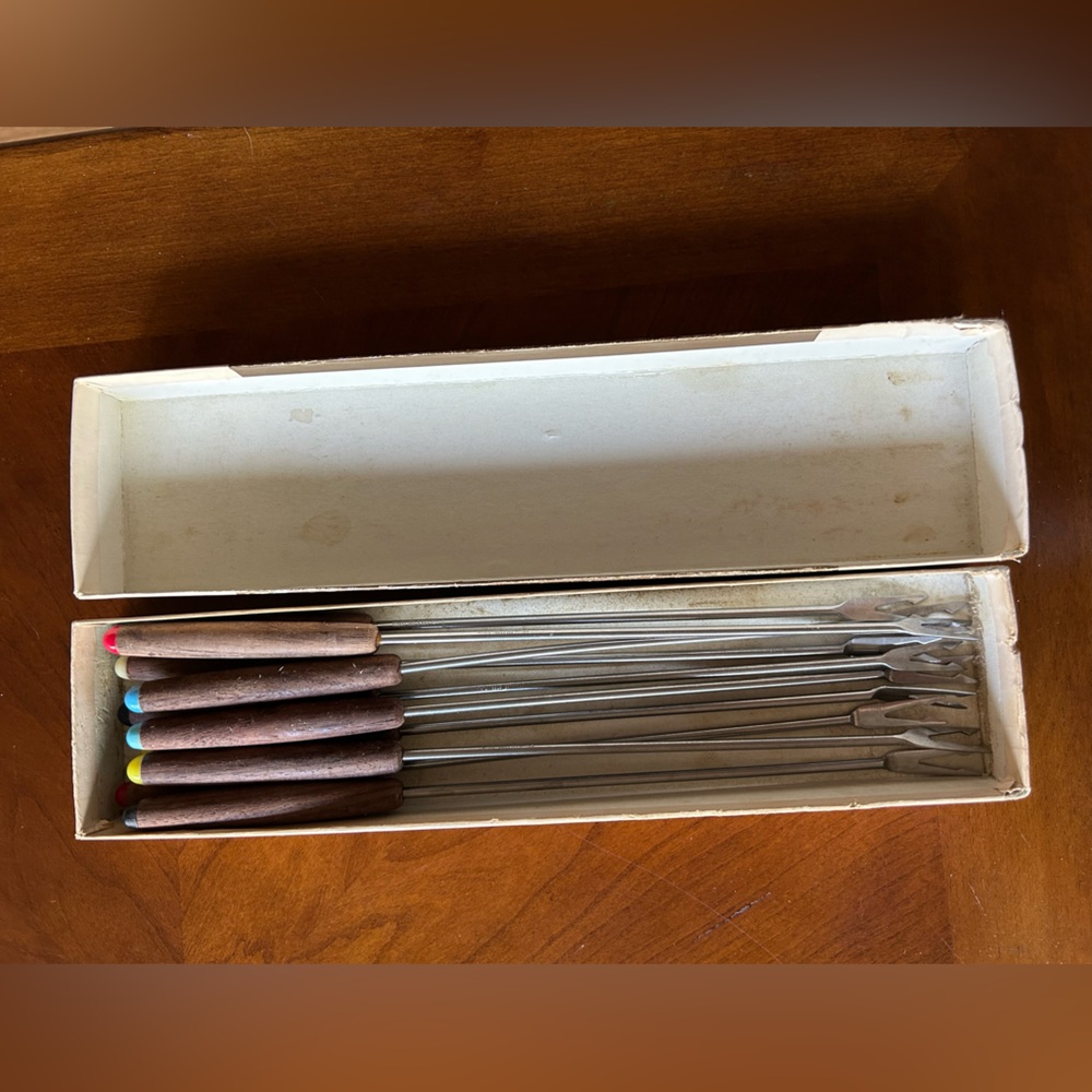 1970s Vintage Forks Cherry Wood Handles Stainless Steel Multi-Colored Dayton’s